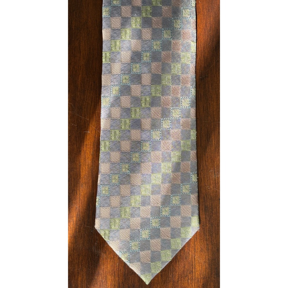 Daniel De Fasson Mens‎ Silk Necktie Gray Pink Green Check Pattern Tie Vintage - Picture 6 of 13